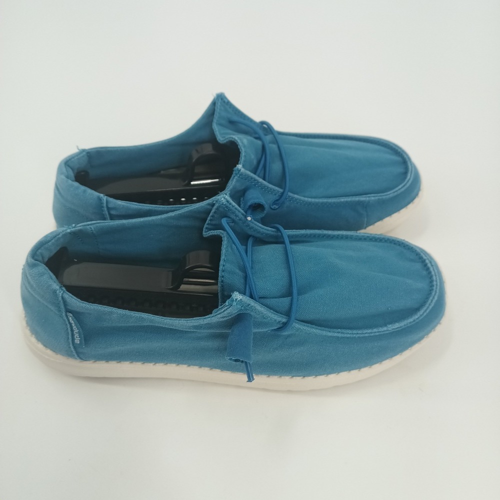 Hey Dude Wendy Azure Caribbean Blue Canvas Slip On Loafers Shoes Womens Size 7
